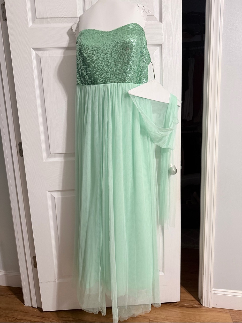 Christina Wu Mint Strapless Sequin Tulle Gown